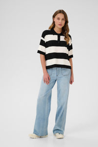 Kaffe Kalizza Black/Chalk Striped Polo Knit