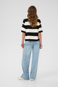 Kaffe Kalizza Black/Chalk Striped Polo Knit