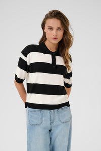 Kaffe Kalizza Black/Chalk Striped Polo Knit