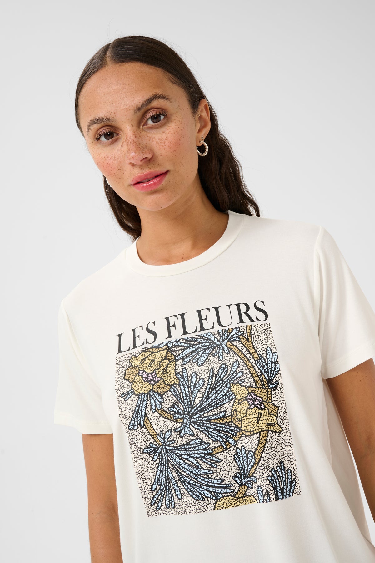 Kaffe Kajulie Chalk 'Les Fleurs' Logo Front T-Shirt, 10509998