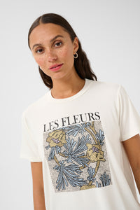Kaffe Kajulie Chalk 'Les Fleurs' Logo Front T-Shirt, 10509998