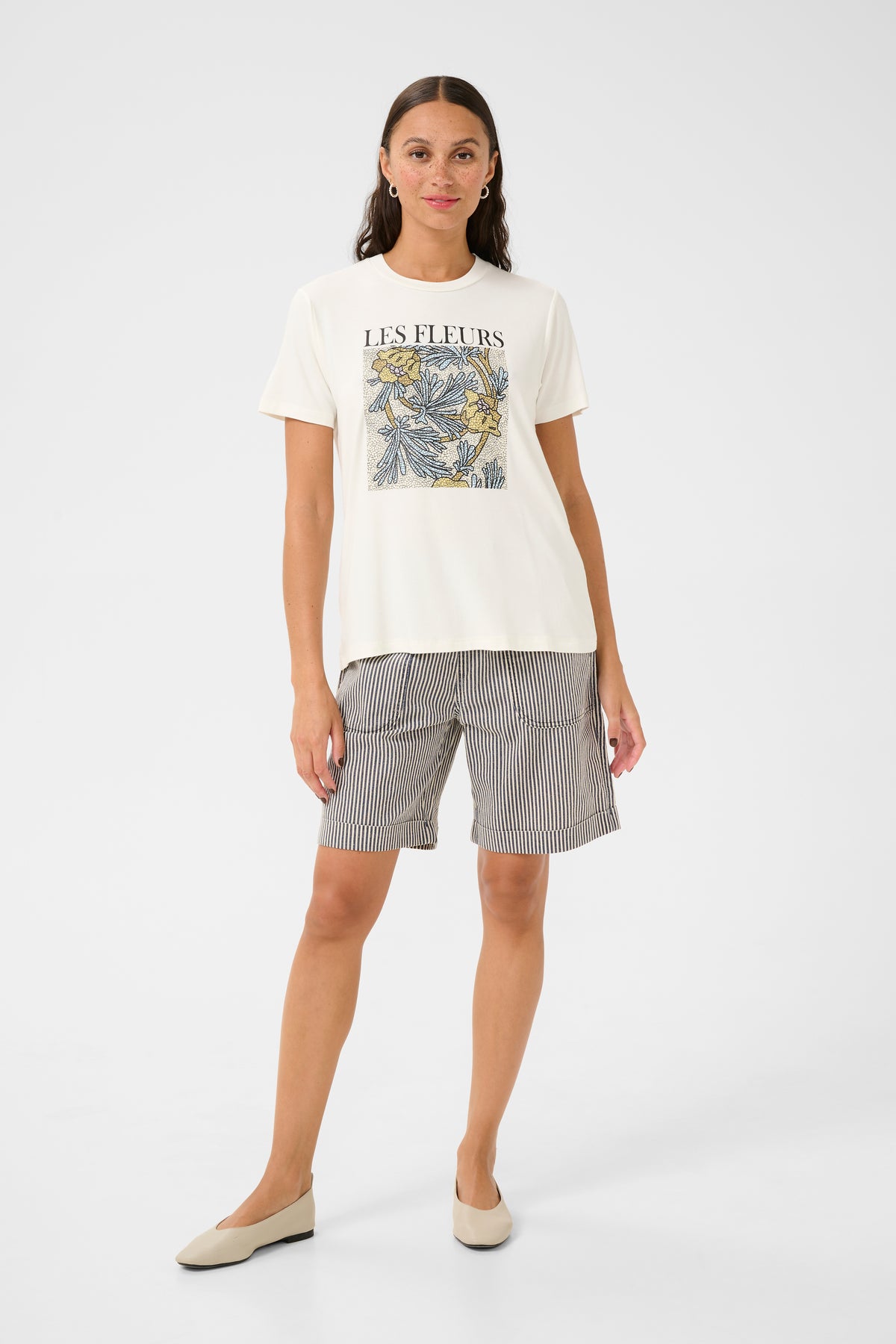 Kaffe Kajulie Chalk 'Les Fleurs' Logo Front T-Shirt, 10509998