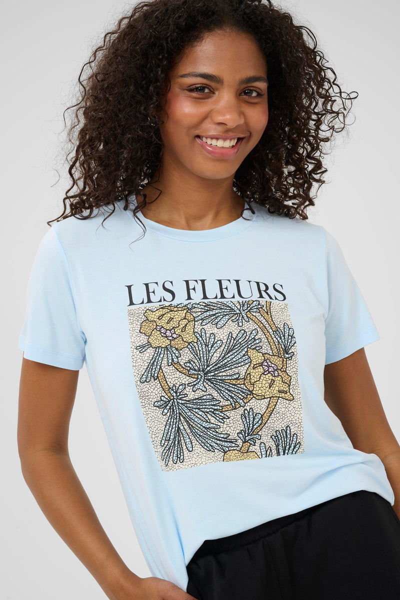 Kaffe Kajulie Nantucket Baby Blue 'Les Fleurs' Logo Front T-Shirt, 10509998