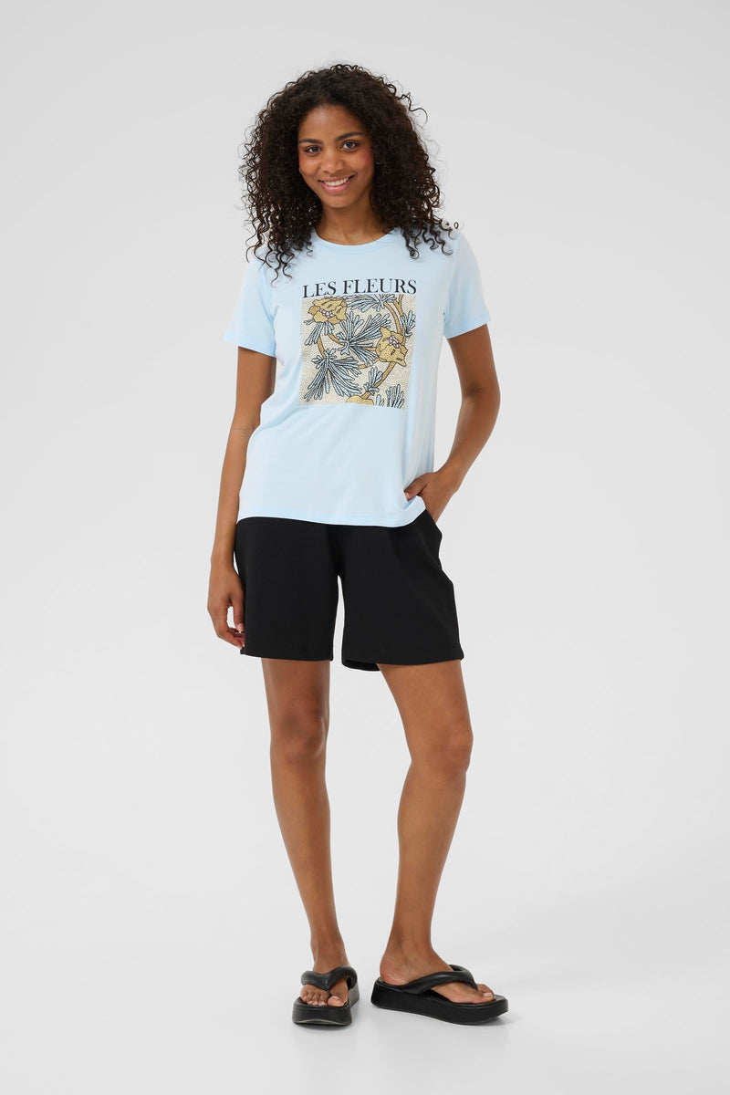 Kaffe Kajulie Nantucket Baby Blue 'Les Fleurs' Logo Front T-Shirt, 10509998