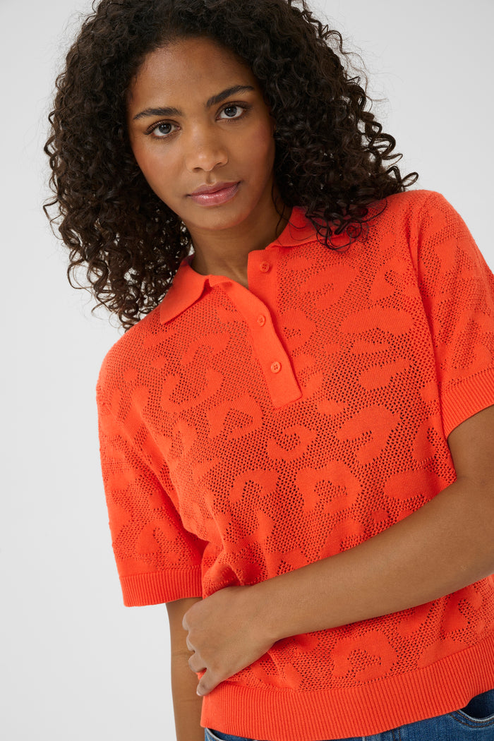 Kaffe Kaabela Grenadine Embossed Knitted Polo Top