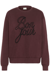 Kaffe Kaberta Fudge Burgundy 'BONJOUR' Supersoft Sweatshirt, 10510216