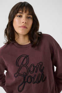 Kaffe Kaberta Fudge Burgundy 'BONJOUR' Supersoft Sweatshirt