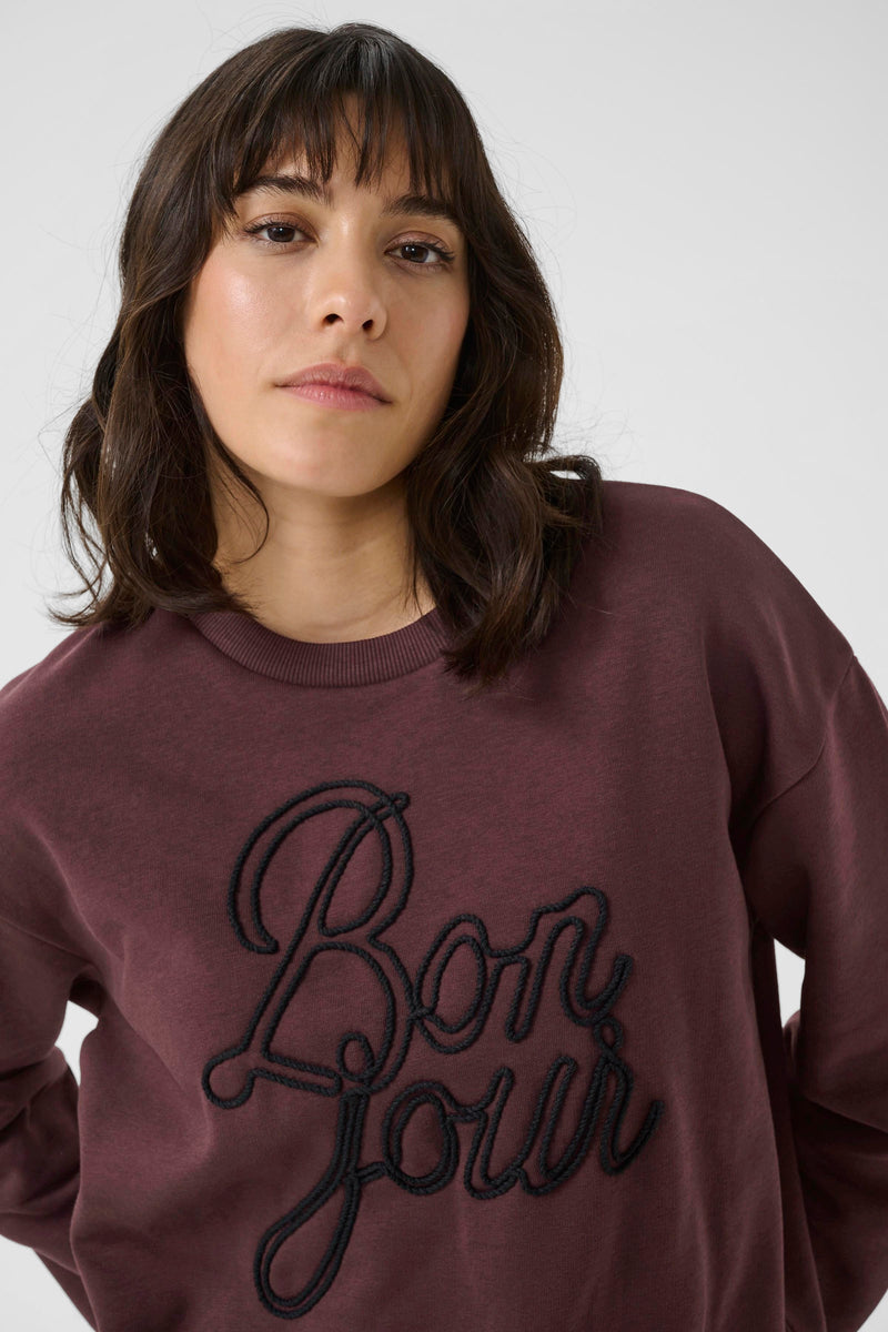 Kaffe Kaberta Fudge Burgundy 'BONJOUR' Supersoft Sweatshirt