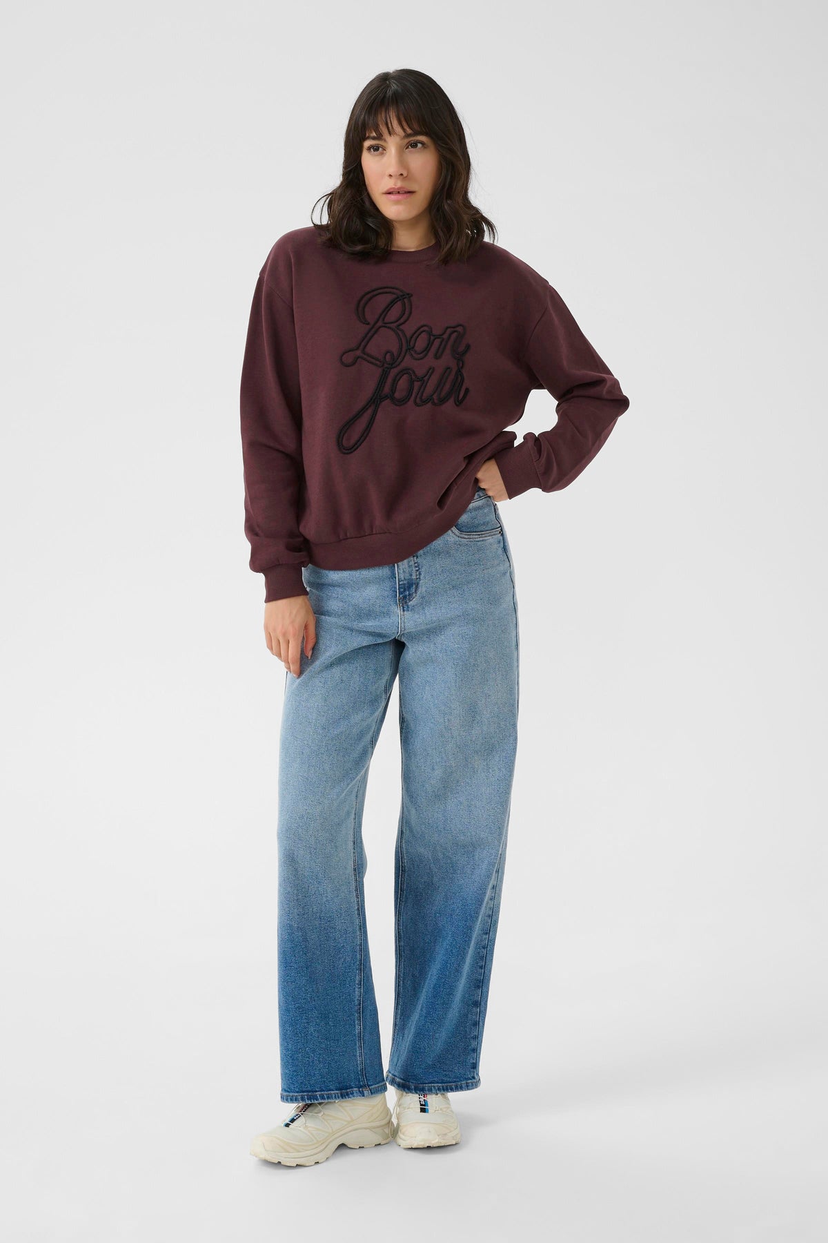 Kaffe Kaberta Fudge Burgundy 'BONJOUR' Supersoft Sweatshirt, 10510216