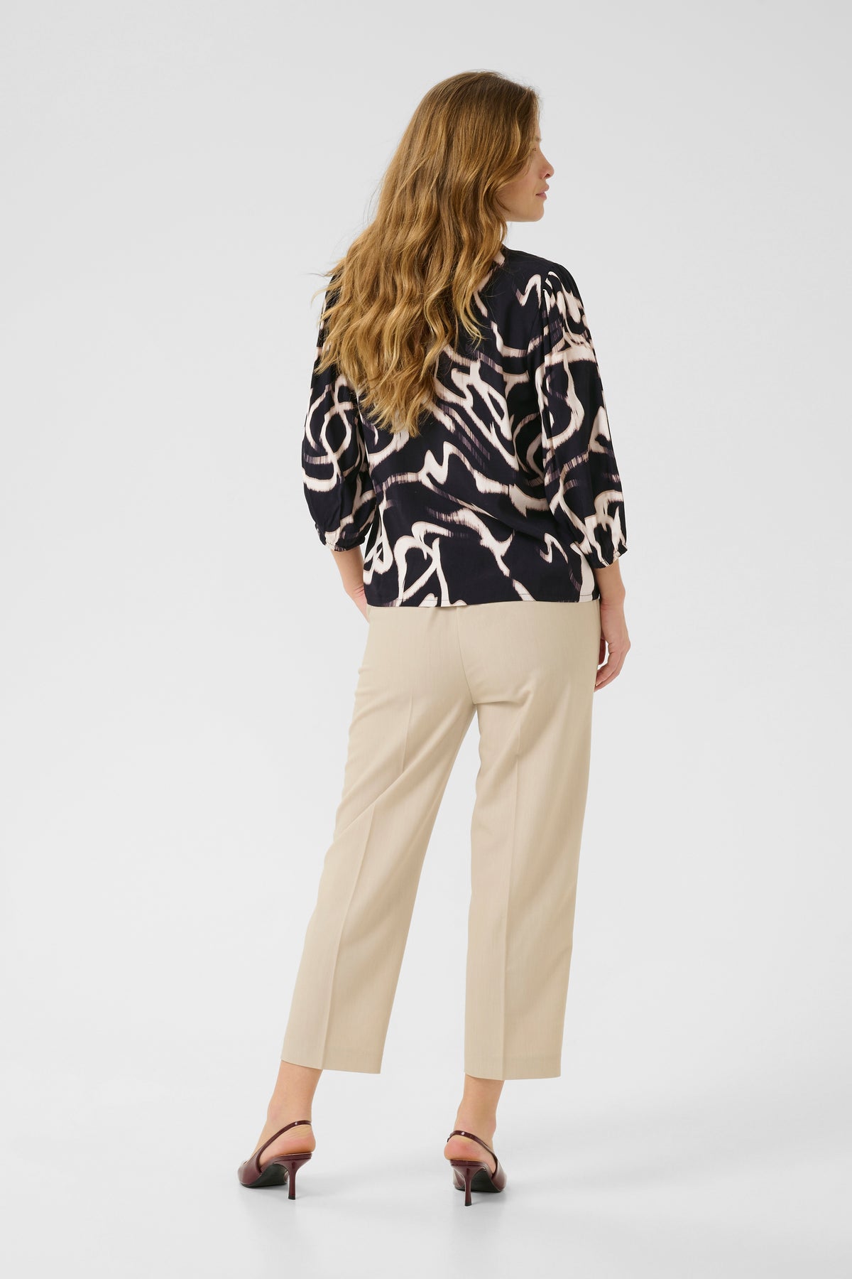 Kaffe Kamartha Black/Natural Printed Abstract V-Neck Top