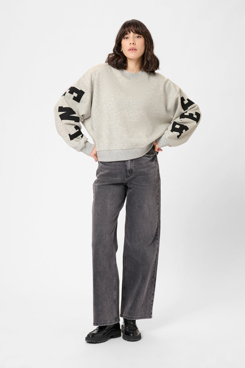 Kaffe Kalise Grey Melange Logo Relaxed Fit Sweatshirt, 10510868