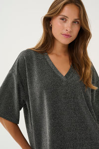 Kaffe KaRita Silver Metallic Glitter Oversized T-Shirt