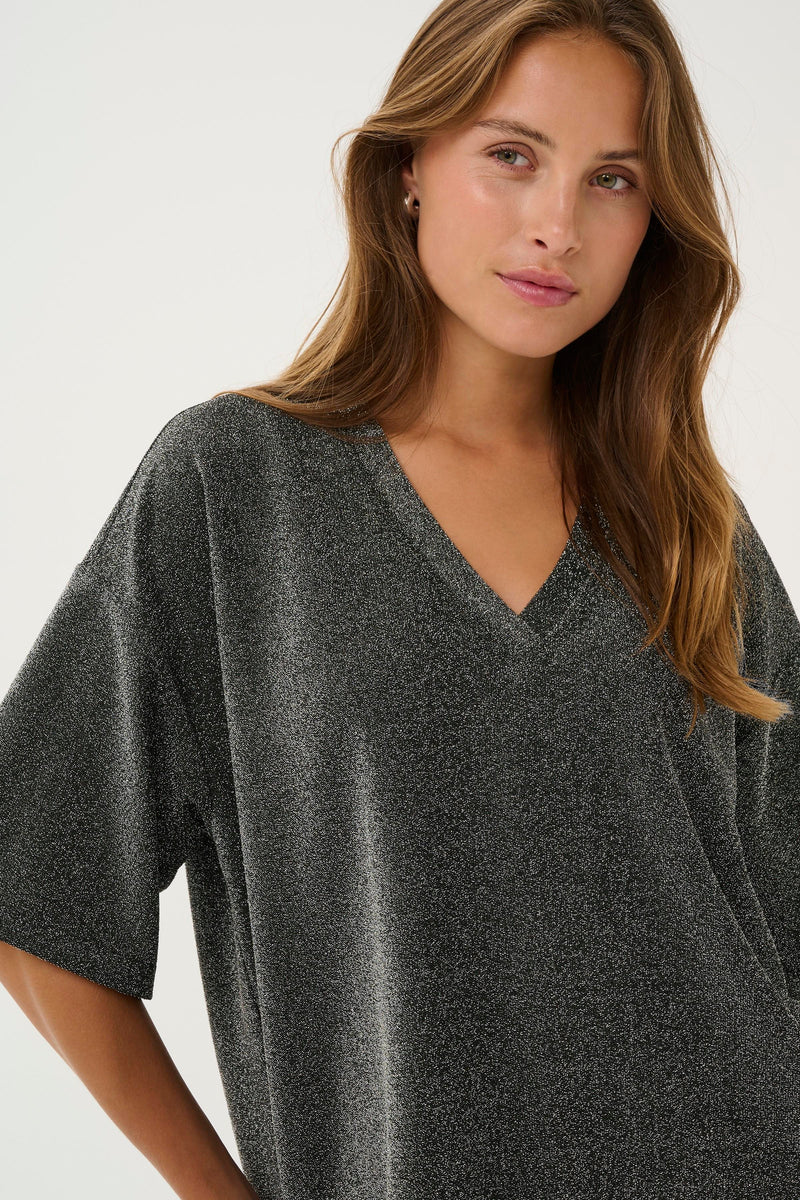 Kaffe KaRita Silver Metallic Glitter Oversized T-Shirt