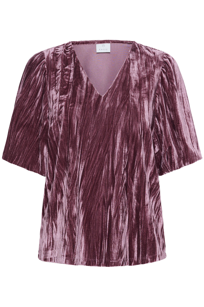 KAFFE Kaelva Tulipwood Velvet V-Neck Blouse