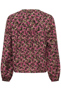 Kaffe KaBella Pink/Khaki Floral Printed V-Neck Blouse, 10511035