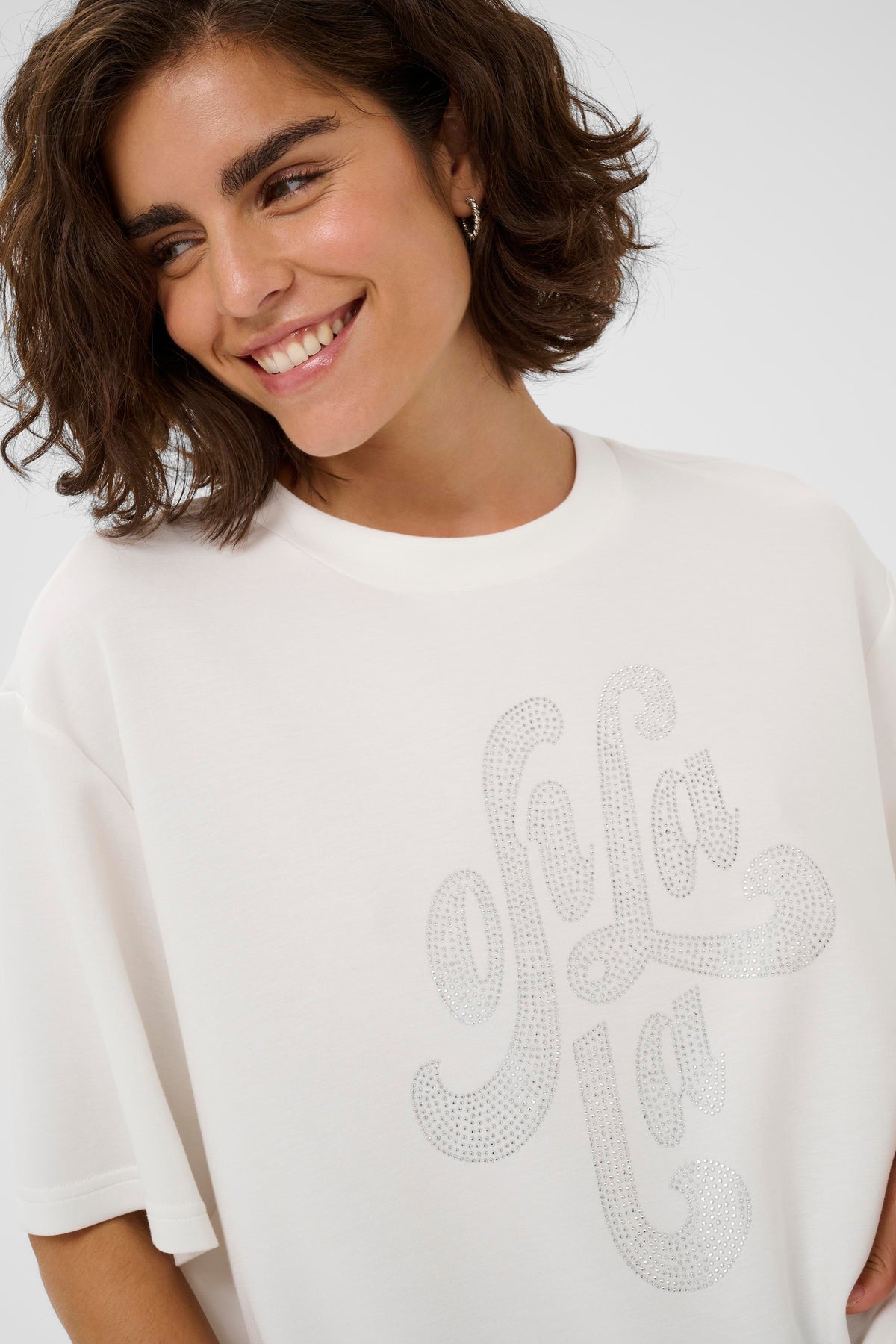 Kaffe Karosie Chalk 'Ooh La La' Embellished Modal T-Shirt, 10511093