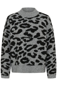 Kaffe KaSandra Grey Melange Leopard Supersoft Knit Jumper