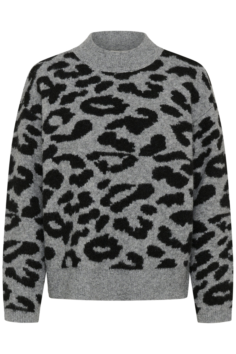 Kaffe KaSandra Grey Melange Leopard Supersoft Knit Jumper
