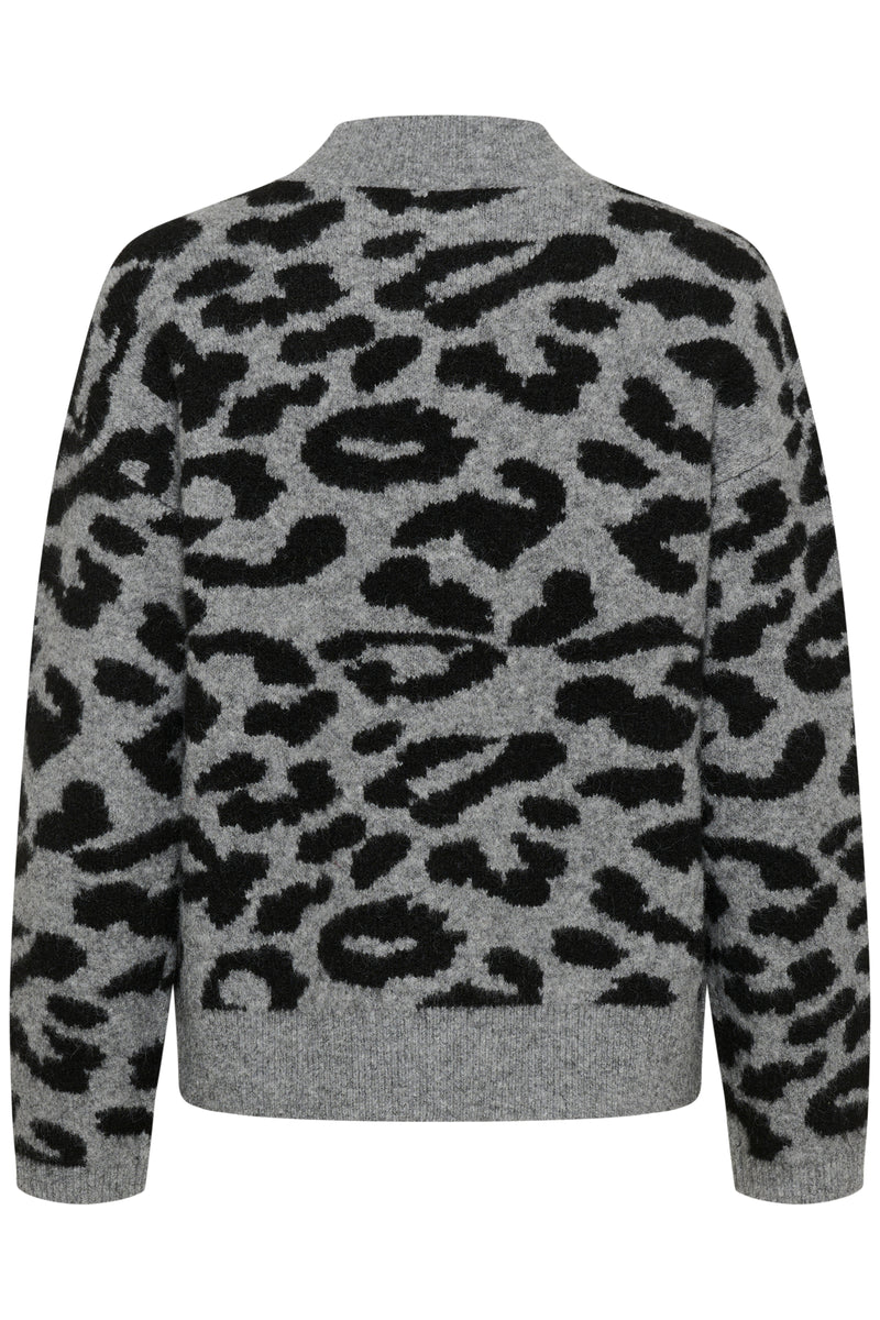 Kaffe KaSandra Grey Melange Leopard Supersoft Knit Jumper