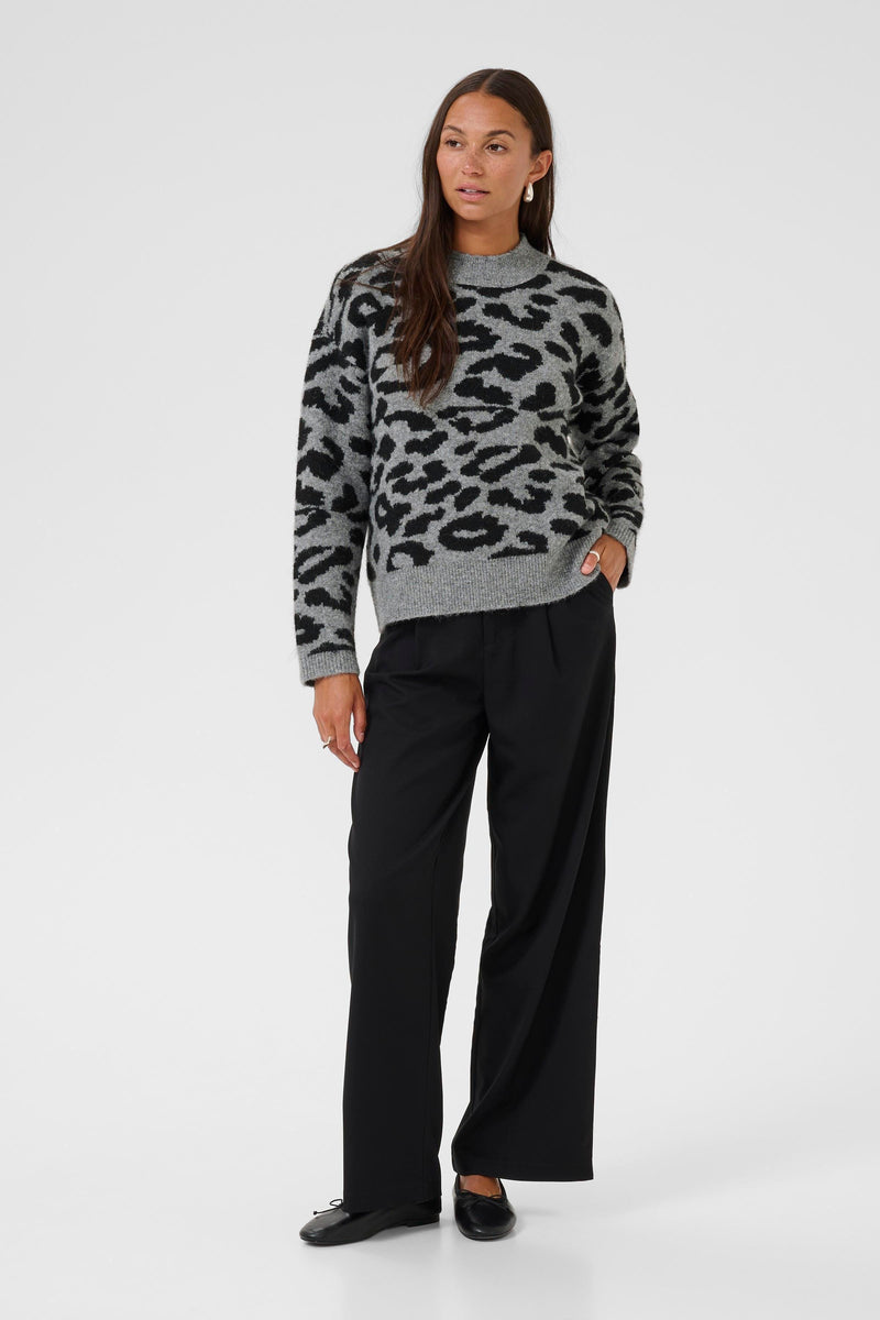 Kaffe KaSandra Grey Melange Leopard Supersoft Knit Jumper