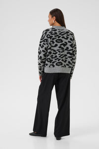 Kaffe KaSandra Grey Melange Leopard Supersoft Knit Jumper
