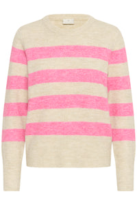 Kaffe Kaniel Beige Melange/Power Pink Striped Supersoft Knit, 10511212