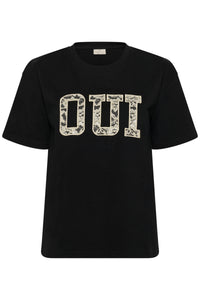 Kaffe Karosie Black 'Oui' Lace Logo T-Shirt, 10511300