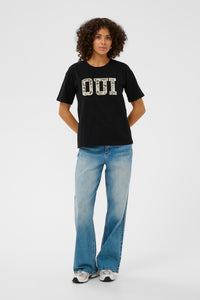Kaffe Karosie Black 'Oui' Lace Logo T-Shirt, 10511300