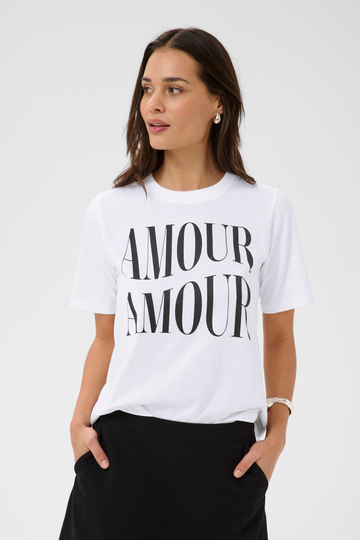 Kaffe Kacherie Optical White 'Amour Amour' Logo T-Shirt, 10511354