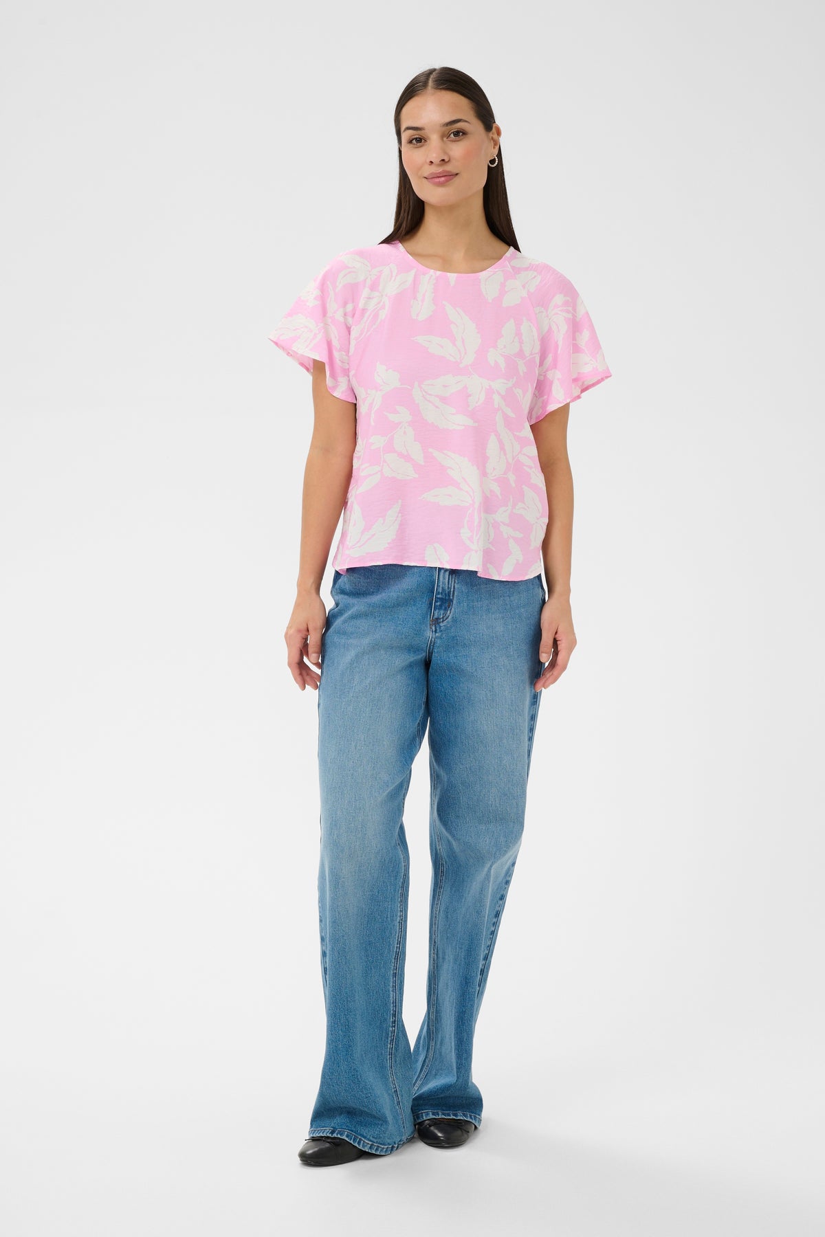 Kaffe Kamarlo Pink Frosting Leaf Print Blouse, 10511390