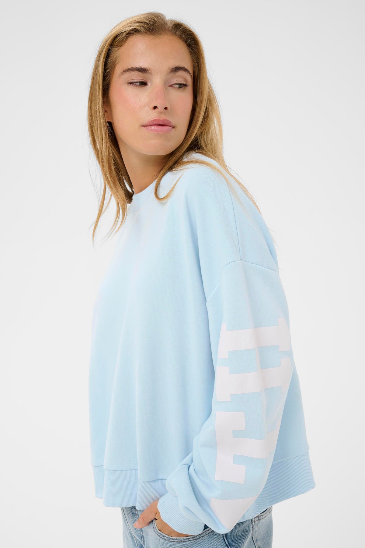 Kaffe Kalila Nantucket Baby Blue Logo Oversized Sweatshirt