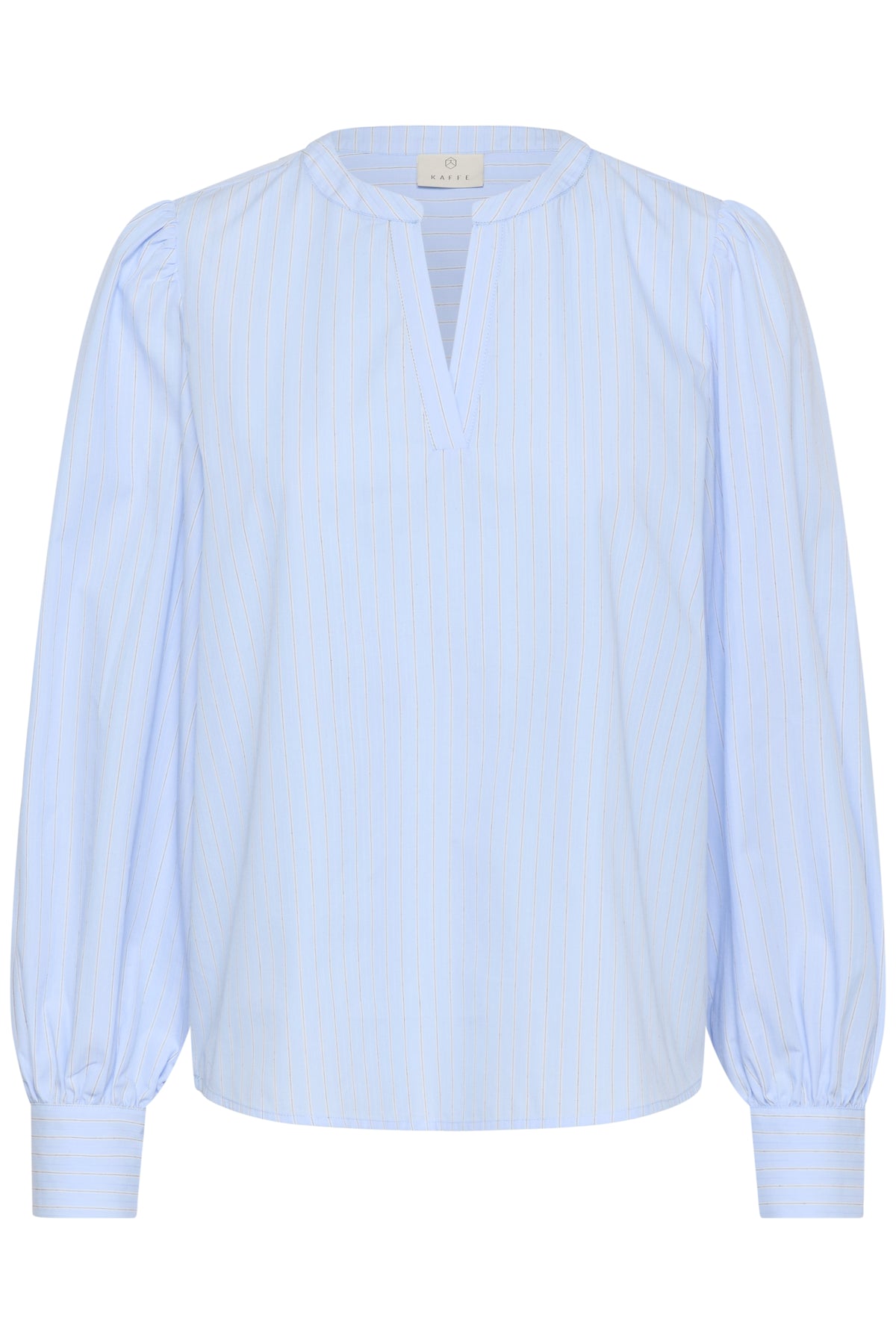 Kaffe Kajada Baby Blue Stripe V-Neck Blouse with Embroidered Back Detailing, 10511414