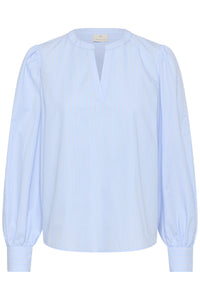 Kaffe Kajada Baby Blue Stripe V-Neck Blouse with Embroidered Back Detailing, 10511414