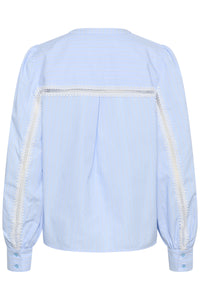 Kaffe Kajada Baby Blue Stripe V-Neck Blouse with Embroidered Back Detailing, 10511414