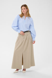 Kaffe Kajada Baby Blue Stripe V-Neck Blouse with Embroidered Back Detailing, 10511414