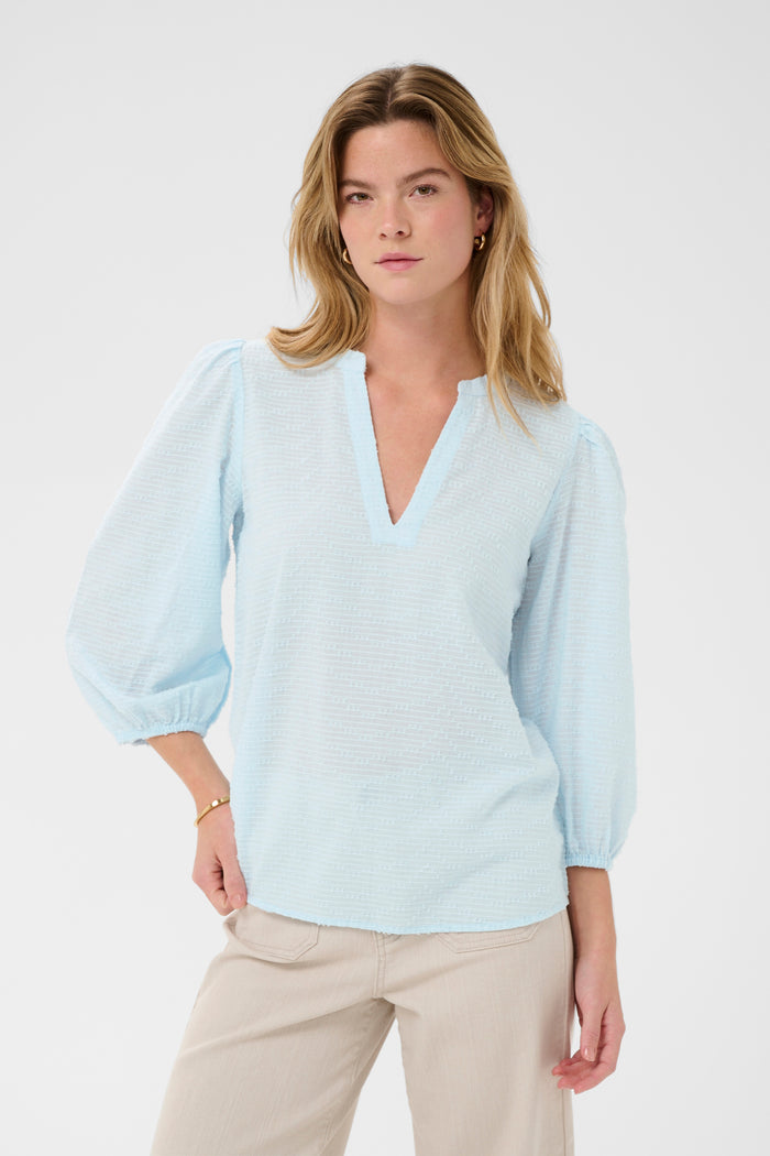 Kaffe Kapenelope Baby Blue V-Neck Textured Blouse, 10511436