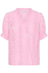 Kaffe Kadona Pink Frosting Embroidered V-Neck Blouse