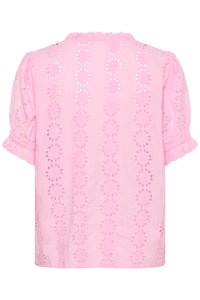 Kaffe Kadona Pink Frosting Embroidered V-Neck Blouse