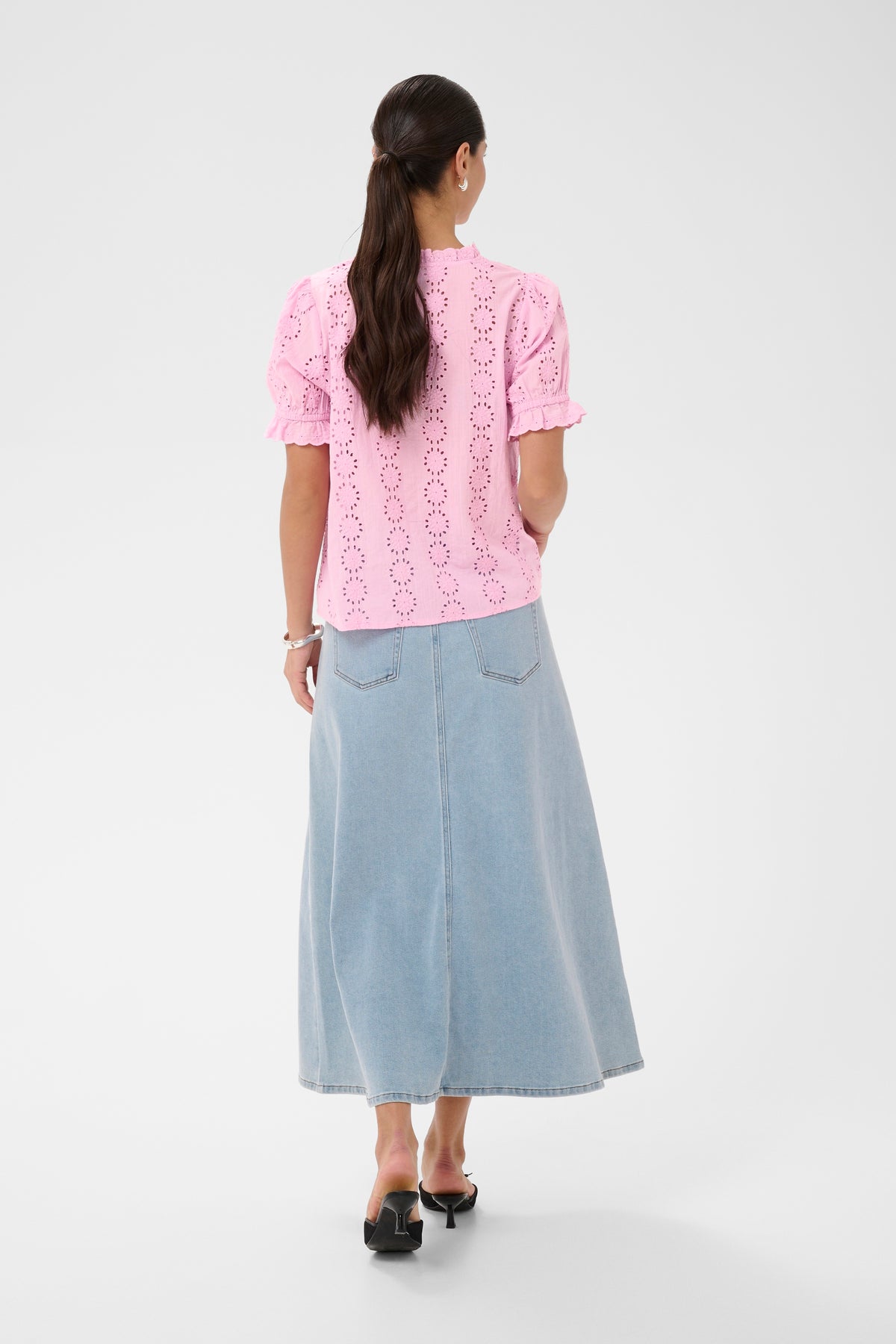 Kaffe Kadona Pink Frosting Embroidered V-Neck Blouse