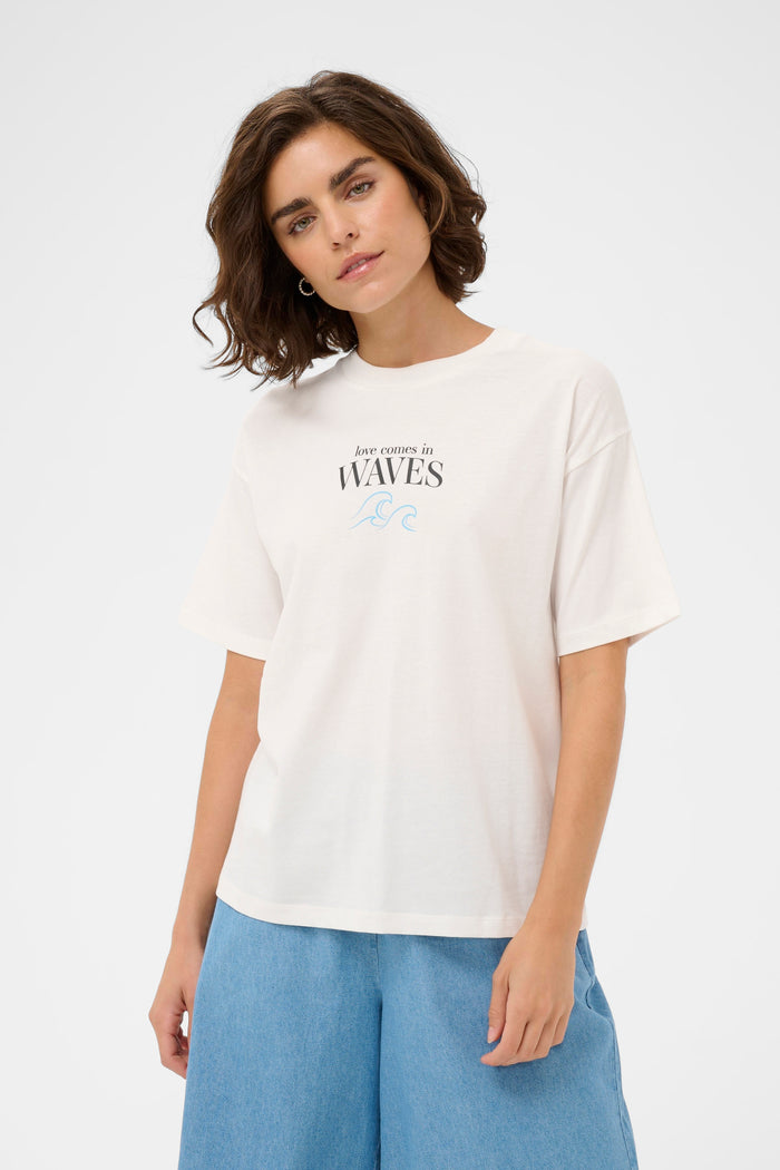 Kaffe Kakelly Chalk Oversized 'Love comes in Waves' Logo T-Shirt, 10511577