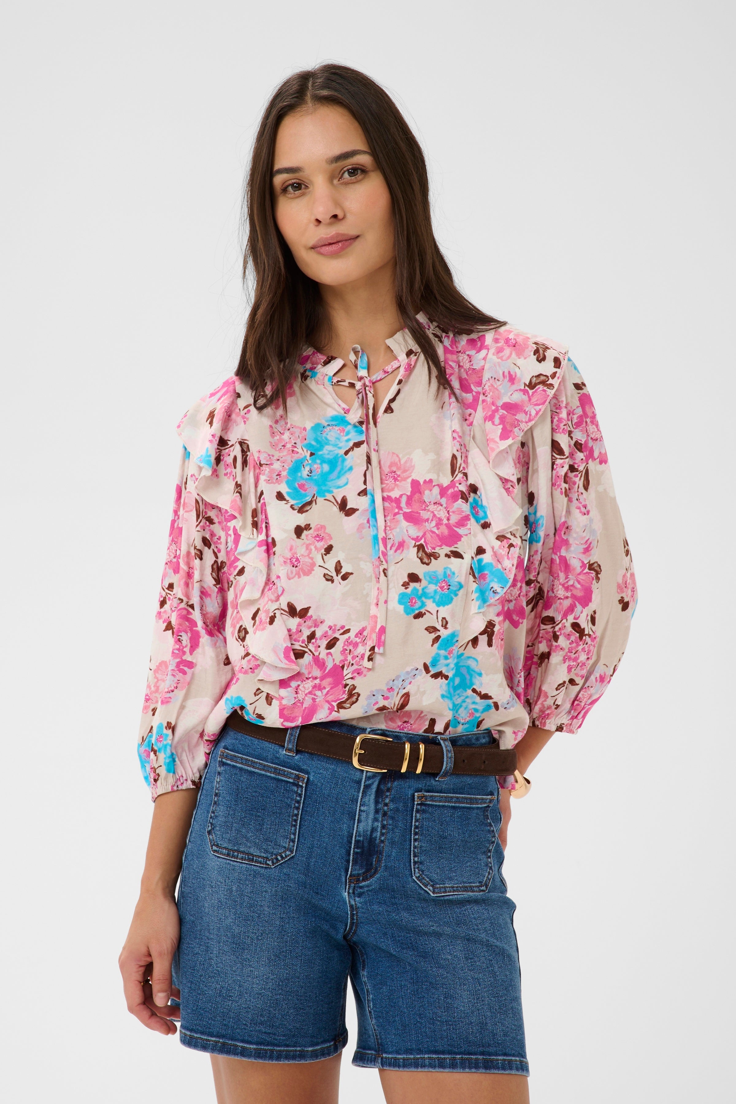 Kaffe KaHaisley Multi Colour Flower Print Blouse, 10511583 – Ruby