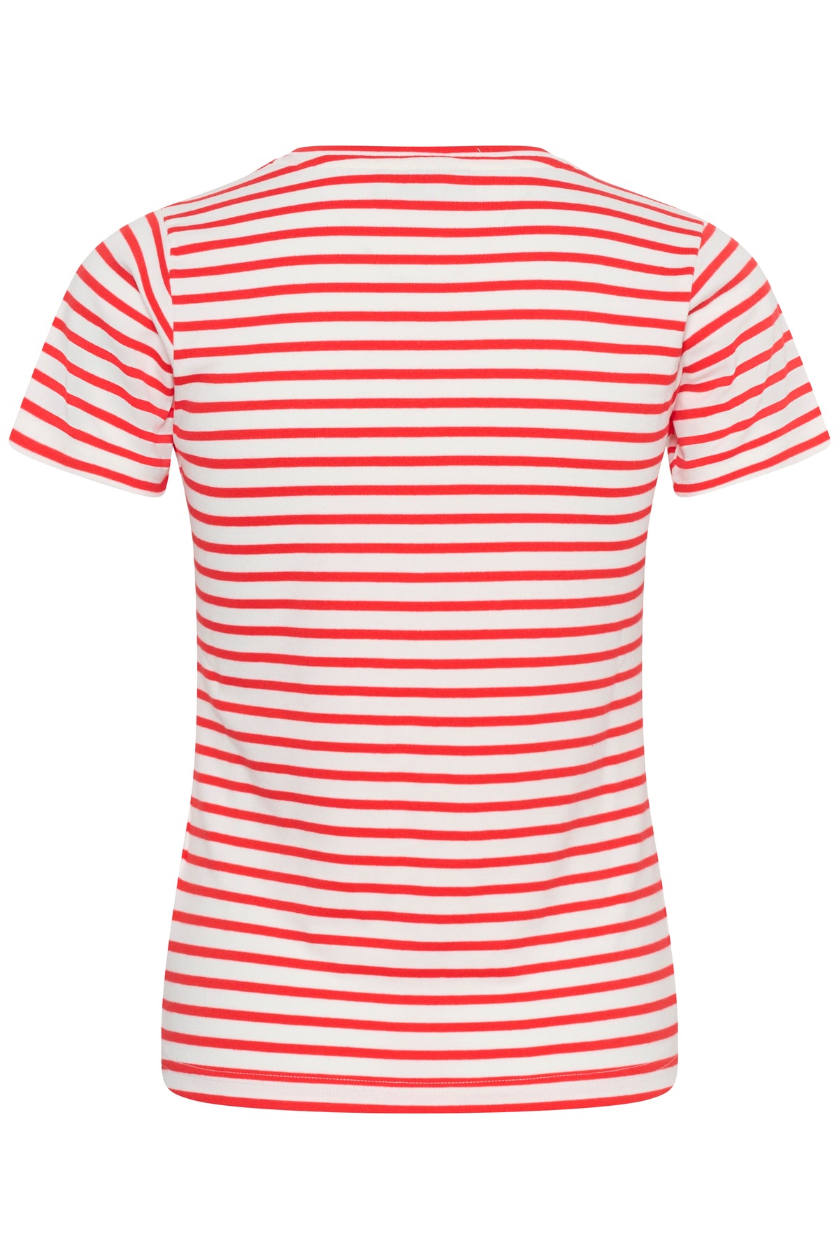Kaffe Kaliddy Chalk/Poppy Red Striped T-Shirt with Embroidered Pink Flower, 10511591