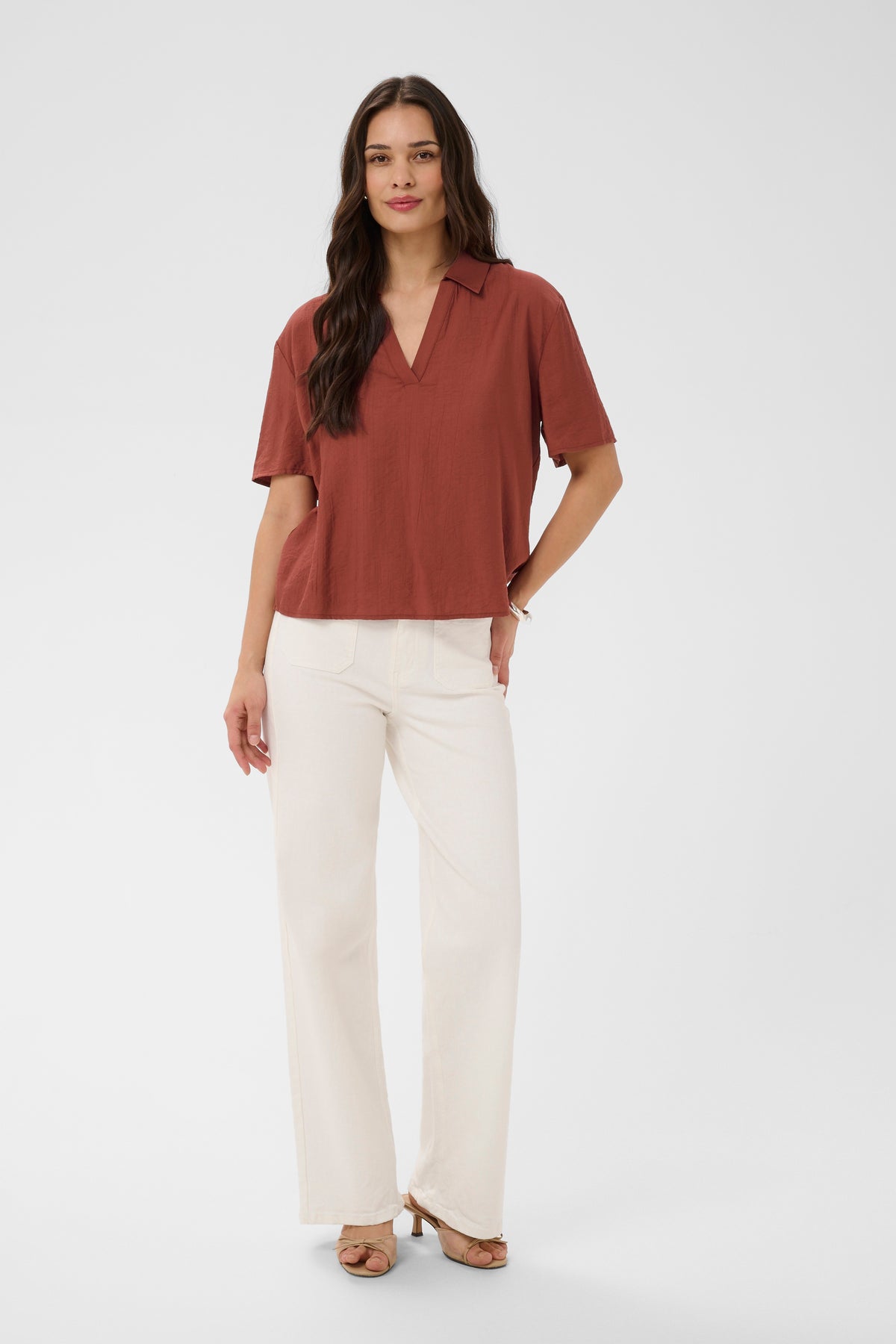 Kaffe KaEmily Henna V-Neck Blouse, 10511608