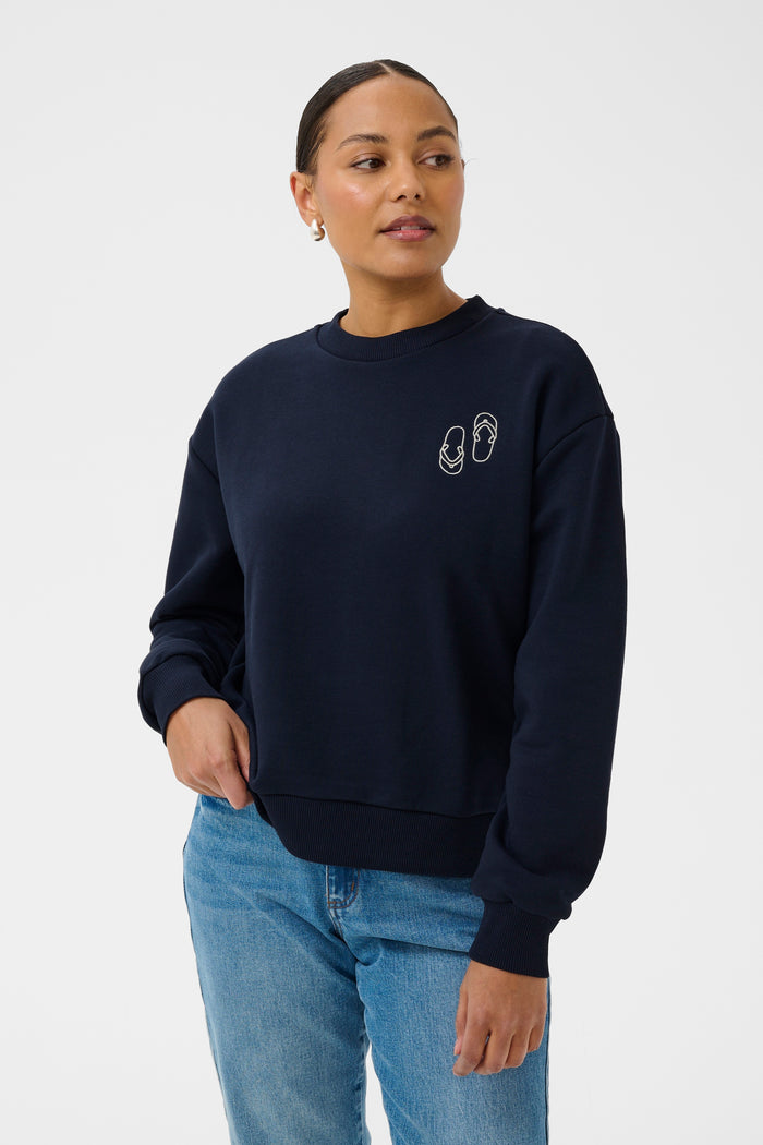 Kaffe KaLilje Midnight Marine Embroidered Flip Flop Supersoft Sweatshirt, 10511630
