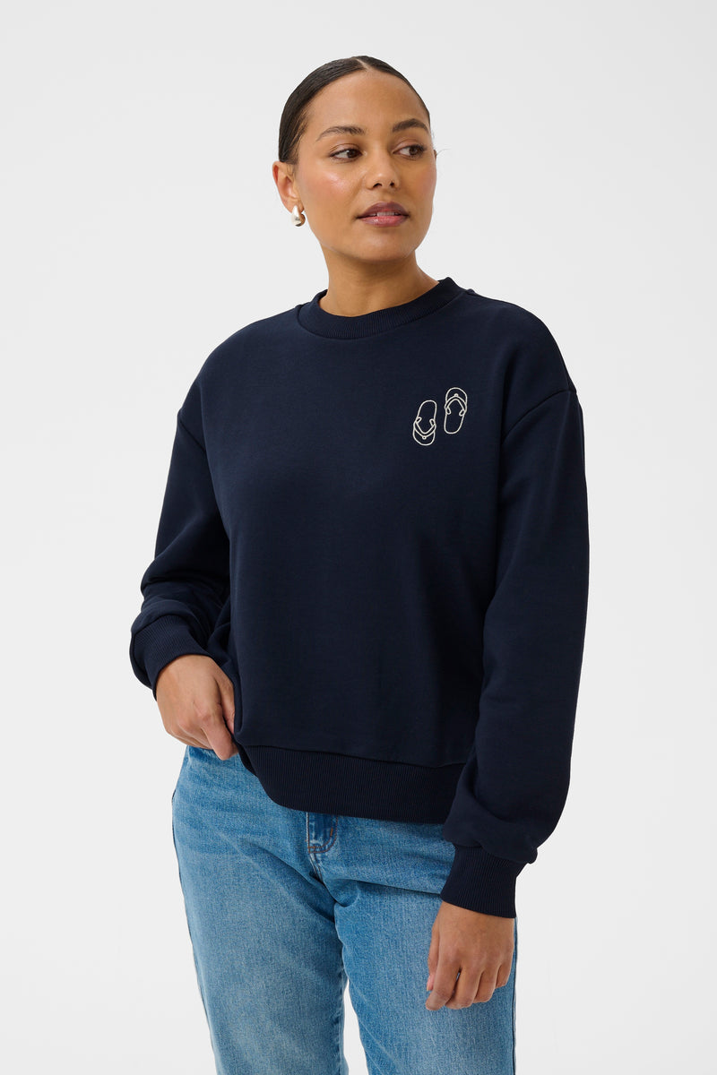 Kaffe KaLilje Midnight Marine Embroidered Flip Flop Supersoft Sweatshirt, 10511630