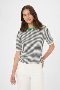 Kaffe Kalizza Black/Chalk Striped Knit with Green Trim, 10511826