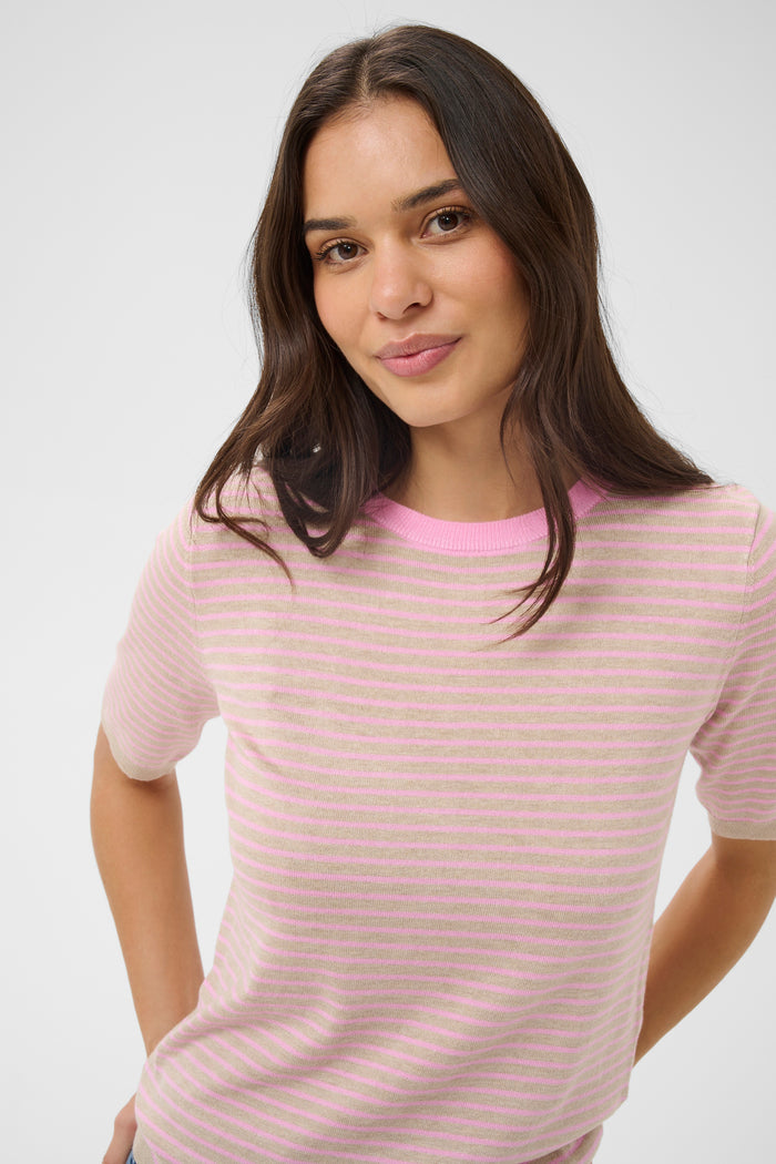 Kaffe Kalizza Feather Beige /Candy Striped Knit with Candy Pink Trim, 10511826