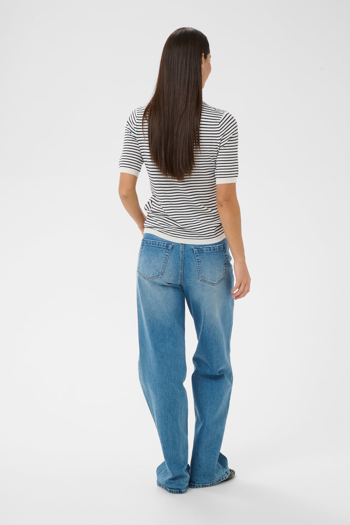 Kaffe Kalizza Navy/Chalk Striped Knit with Baby Blue Trim