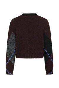 KAFFE Kagrith Dark Grey/Fudge Argyle Knit Pullover