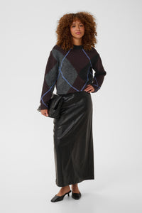KAFFE Kagrith Dark Grey/Fudge Argyle Knit Pullover